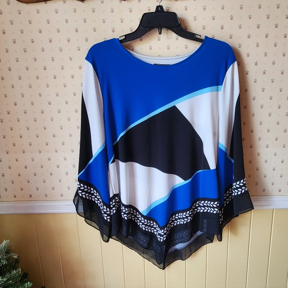 Alfani Blue and Black Geometric Blouse